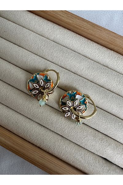 ringbox Gold Blue Dangle Stone Detailed Ethnic Earrings