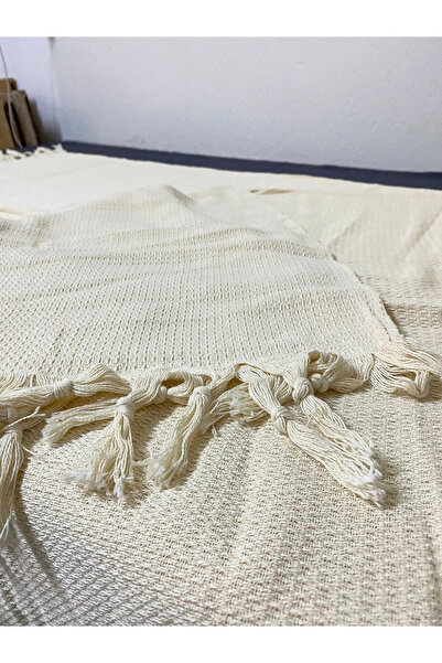 Elena textile & underwear Saçaklı Boyasız Kolları Örten Organik %100 Pamuklu Buldan Pikesi Battal Boy 200x240 Koltuk Örtüsü