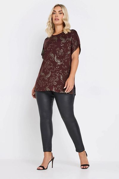 Stil Diva Plus Size Short Sleeve Crew Neck Metallic Print Blouse 303666