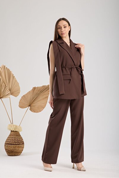 amurpars Brown Premium Fabric Vest Pants Suit