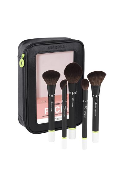 SEPHORA Facial Brush Set Intuitive Application Flawless Result Elsbeauty with Bag 5 Pcs