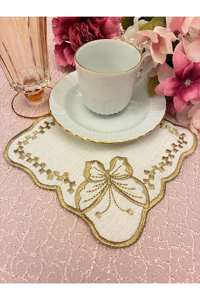 Mustgross 6 Pieces Fabric Presentation Napkins - Coffee Side Embroidered Presentation Napkin, Cocktail Napkin