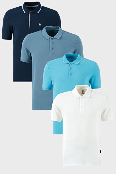 Buratti Мъжка тениска с поло яка и копчета, чифт от 4 памучни тениски, станда...