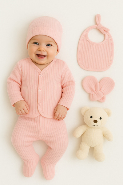 VERONA TARZ Girl Boy Baby Natural Organic Cotton 5-Piece Hospital Discharge Set Newborn Outfit Corded Fabric