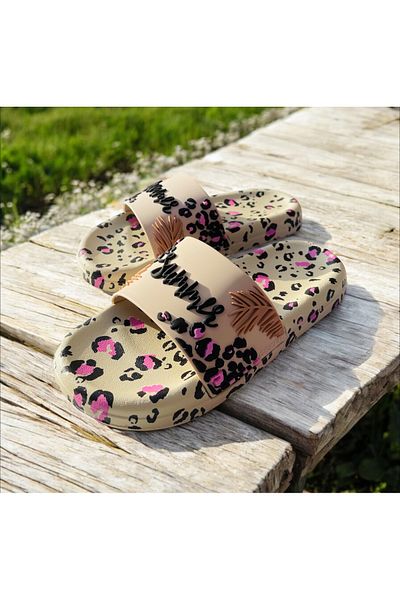 GEZER Leopard Patterned Embossed Non-Slip Base. Pool Sea Bathroom Balcony Terrace Home and Street Slippers