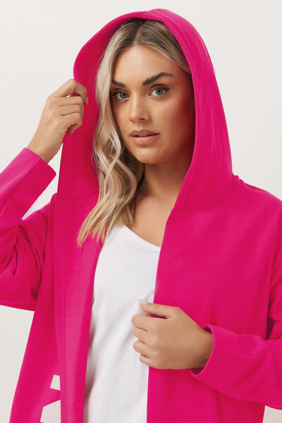 Stil Diva Large Size Hooded Long Sleeve Letter Printed Pocketless Cardigan 303983