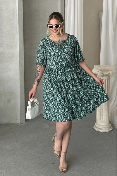 Stil Diva Plus Size Tie Front Half Sleeve Print Mini Dress 101-8