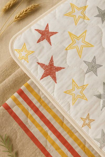 HSN LAGOM Single Quilted Bedspread Yellow Red-Pillowcase - Reversible Multi-Purpose Cover Pique
