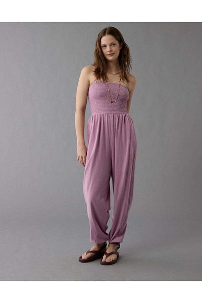 AMERICAN EAGLE Ae Sunchaser Knit Smocked Tube Jumpsuit