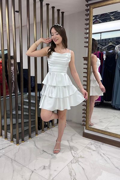 By Saygı Rochie scurtă din satin pentru femei, cu curea de frânghie, cu dantelă la spate