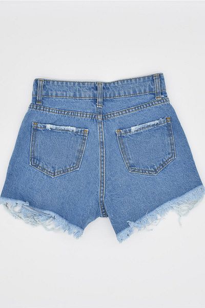 Pissos Pantaloni scurți de damă cu talie înaltă rupti, albastru închis, din denim