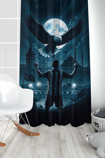 Bertille Home Children's and Baby's Room Black and White Fan Football Series Background Curtain Single Wing (Curtain)