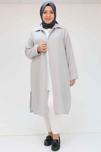 Eslina 58064 Large Size Muslin Low Sleeve Shirt - Gray