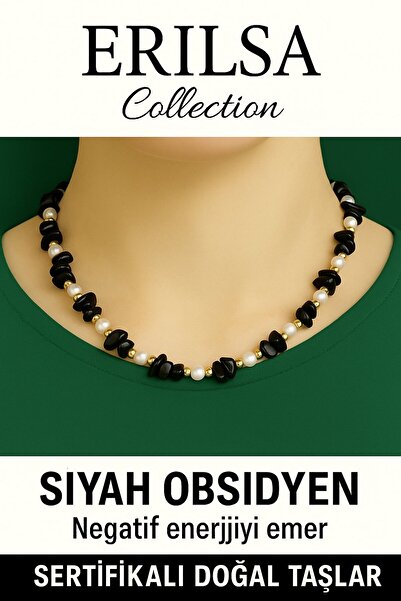 Erilsa Sertifikalı Kırık Taşlı Model Siyah Obsidyen Taşı Kolye – Koruyucu ve Dengeleyici Enerji