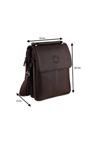 Westpolo El Ve Omuz Askılı Vegan Deri Erkek Çantası (ORTA BOY) - Kahverengi