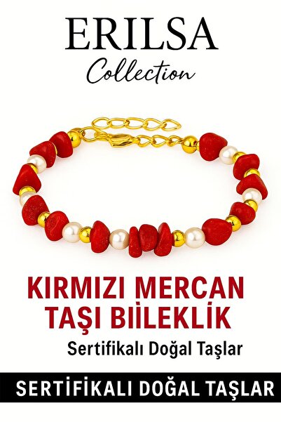 Erilsa Sertifikalı İnci ve Kırmızı Mercan Taşı Bileklik – Denge ve Canlılık Enerjisi
