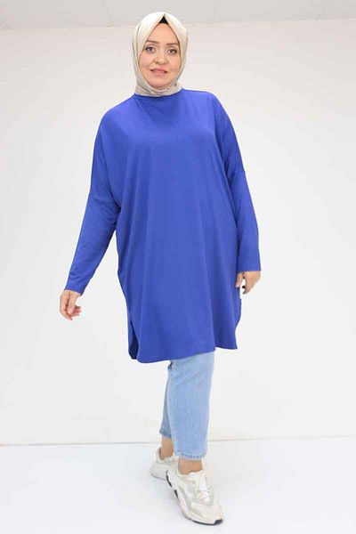Eslina 38111 Large Size Basic Combed Cotton Tunic - Indigo