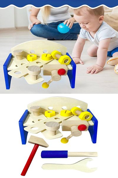 Bundeba Wooden Disassemble and Assemble Bench Repair Set with Hammering Screwing Educational Toy Montessori Building Blocks