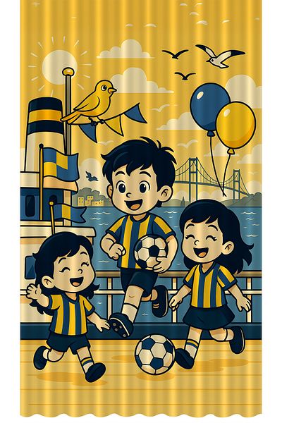 Bertille Home Children's and Baby's Room Yellow Navy Blue Fan Football Series Background Curtain Single Wing (Curtain)