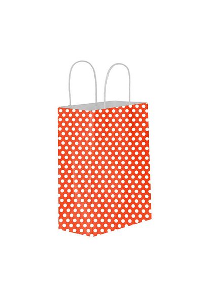 BAKOM AMBALAJ 5 Pcs Red Polka Dot Cardboard Bag 18 X 8 X 24