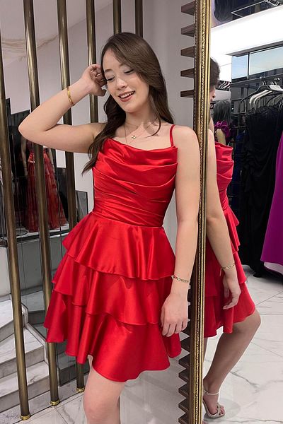 By Saygı Rochie scurtă din satin pentru femei, cu curea de frânghie, cu dantelă la spate