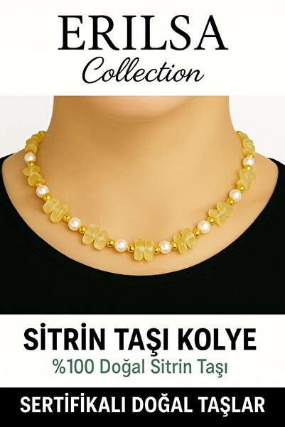Erilsa Sertifikalı Kırık Taşlı Model İnci – Sitrin Taşı Kolye – Pozitif Enerji ve Bolluk