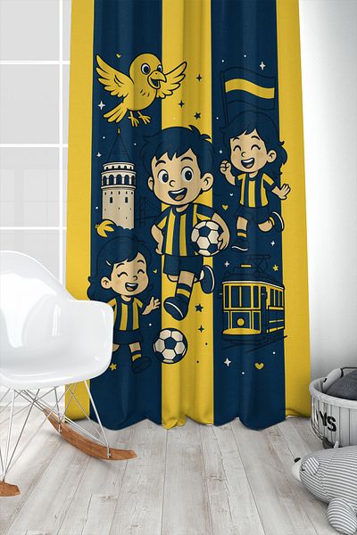 Bertille Home Children's and Baby's Room Yellow Navy Blue Fan Football Series Background Curtain Single Wing (Curtain)