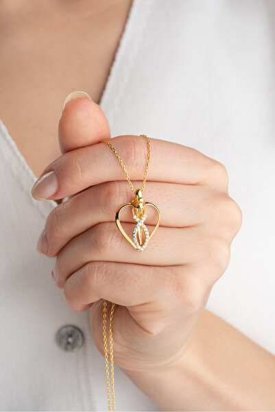 VAOOV 925 Ayar Gümüş Kalpli Sarılan Çİftler Kolye