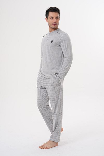 Mecit Pijama Mecit 2982 طقم بيجامة رجالي رمادي مقاس كبير بأكمام طويلة