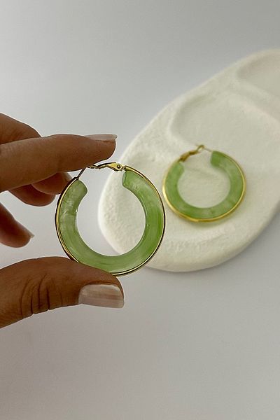 DELEIZA ACCESSORY Verdantsteel Green Steel Hoop Earrings