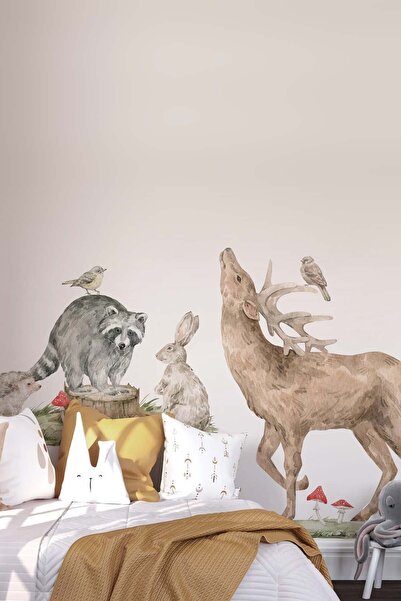 KT Decor Forest Friends Woodland Deer Raccoon Rabbit Wall Sticker Set