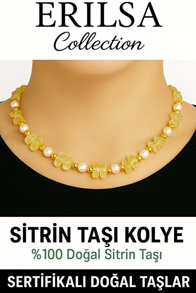 Erilsa Sertifikalı Kırık Taşlı Model İnci – Sitrin Taşı Kolye – Pozitif Enerji ve Bolluk