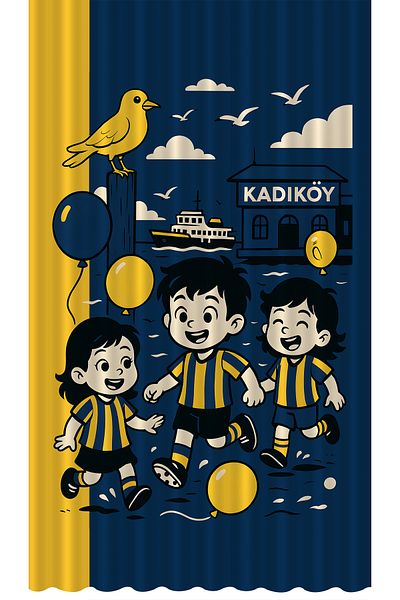 Bertille Home Children's and Baby's Room Yellow Navy Blue Fan Football Series Background Curtain Single Wing (Curtain)