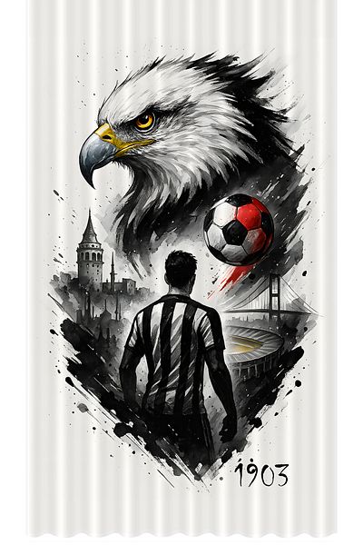 Bertille Home Children's and Baby's Room Black and White Fan Football Series Background Curtain Single Wing (Curtain)
