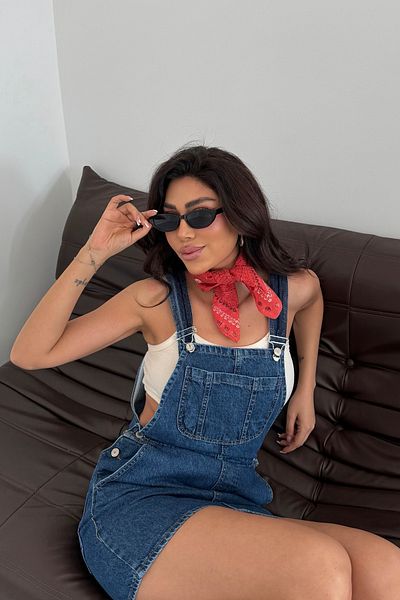 XRAY JEANS Women's Summer Pocket Strap Mini Blue Denim Salopet