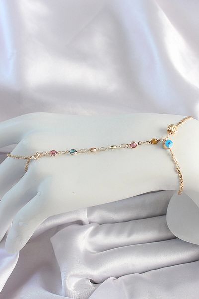 STOREMAX Brass Gold Color Colored Zircon Stone Evil Eye Bead Detail Şahmeran