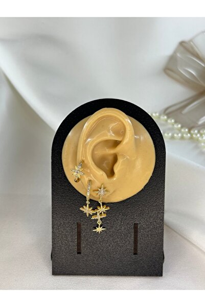 AYZENA 3'lü Set Yıldız Küpe Takımı 14K Altın Rengi