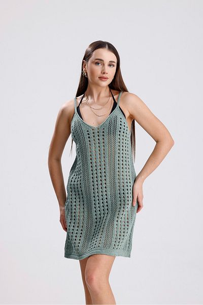 MODA MHE Slipping Strick Slipping Slipping Hole Patterned Summer Dress