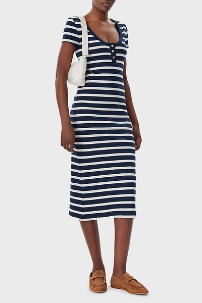 Tommy Hilfiger Striped Stretch Cotton Slim Fit Midi Length Dress Dress Ww0Ww43864 0A4
