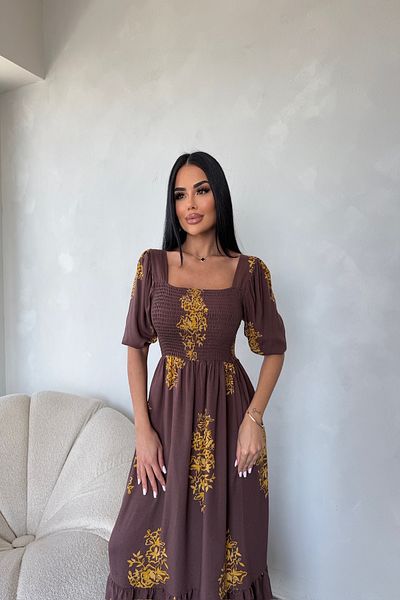 kamacibutik Рокля с квадратна яка и етнически шарки (съвместима със стандартни размери S/M/L/XL)