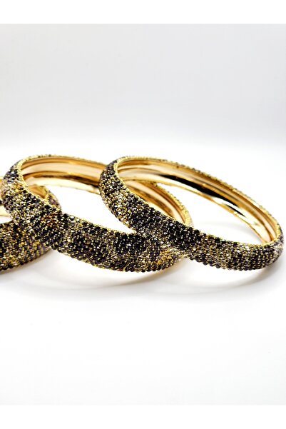 SENFONİ BUJİTERİ METAL KRİSTAL KAKMA TAŞLI LEOPAR BASKI KADIN BİLEZİK