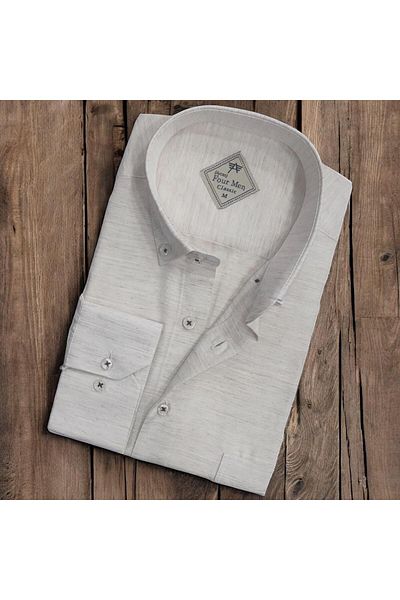 EREN STYLE Linen Linen Light Fabric Long Sleeve Ecru Men's Shirt (Regular Fit)