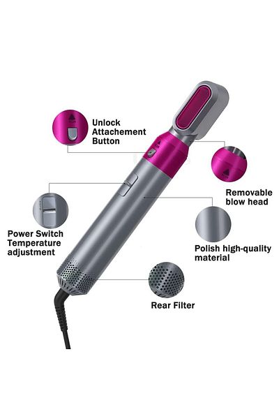 COOYA 5 In 1 Hair Dryer,3-speed Temperature,with Five Interchangeable Brush,for All Hair Types,1000w