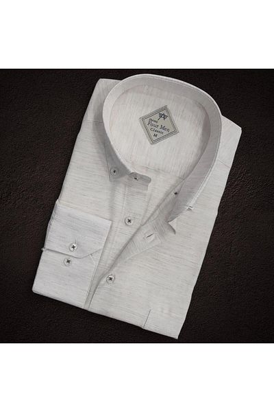 EREN STYLE Linen Linen Light Fabric Long Sleeve Ecru Men's Shirt (Regular Fit)
