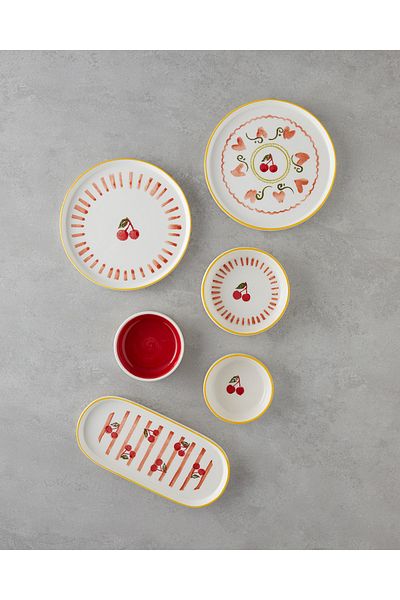 English Home Cherry Ceramic Breakfast Kit 14 Pieces for 6 People Red-Yellow