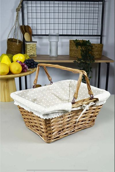 YUNUSOĞLU HOME Double Handle Wicker General Purpose - Picnic Basket Rectangular