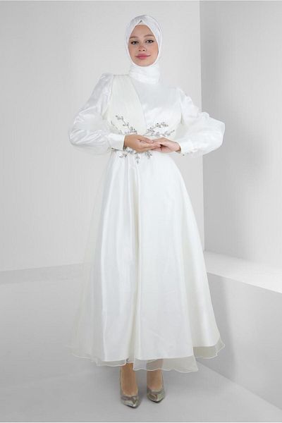 Alvina STONE EMBROIDERED TOWEL DETAILED EVENING DRESS 50302