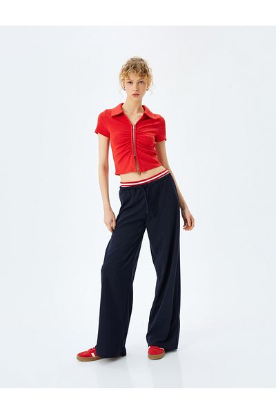 Koton Tricou crop cu mânecă scurtă, drapat, slim fit, cu detaliu cu fermoar