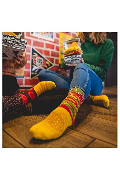 ECARLA Gift set, 3 pairs of multi-colored socks, XXL, funny hamburger box, SKAR05