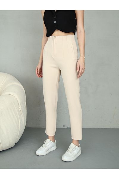 alanora Women's High Waist Collared Fabric Pants